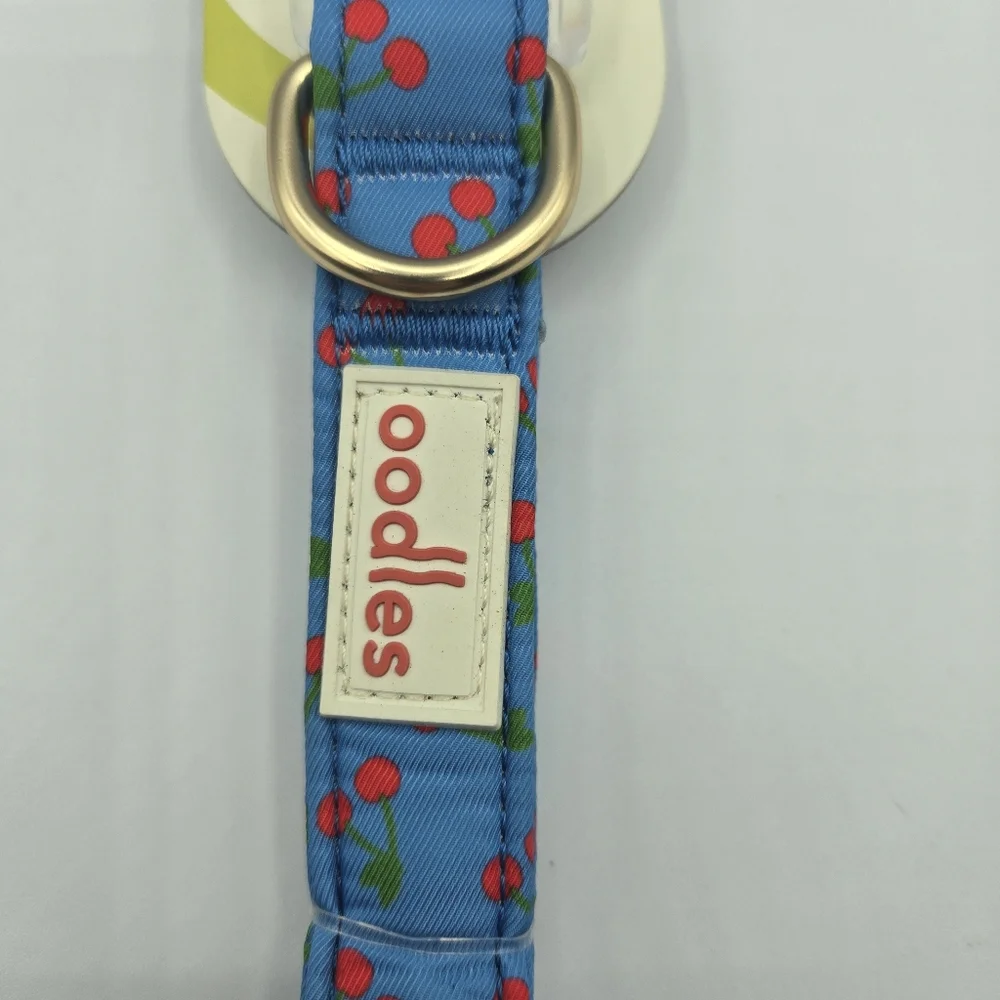 Oodles Blue Tart Cherries Adjustable Fashion Dog Collar, Large Neck Size 17